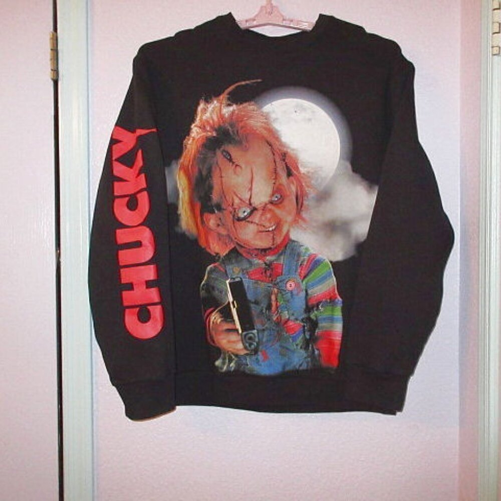 Shoe Palace Chucky Sweatshirt Size L Demonic 2 Side Graphic Goth Evil Halloween